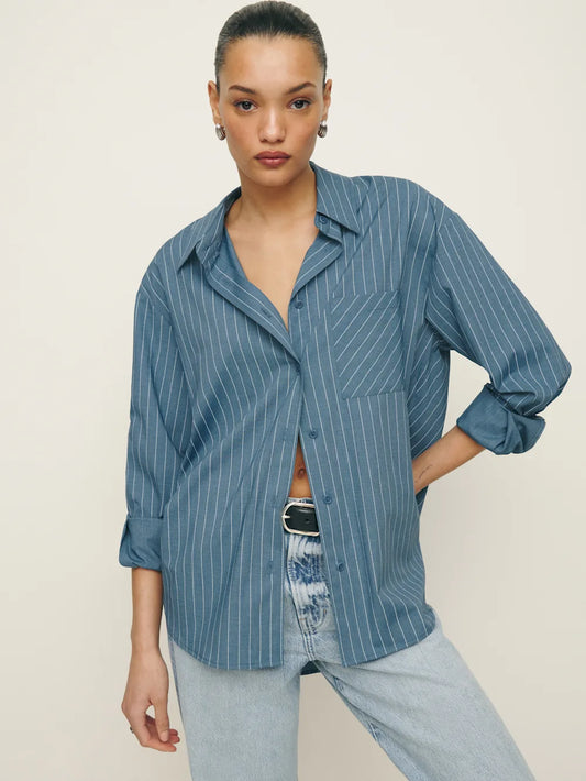 Blue Striped Oversized Shirt