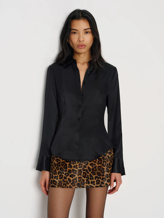 Raya Fitted Black Silk Shirt