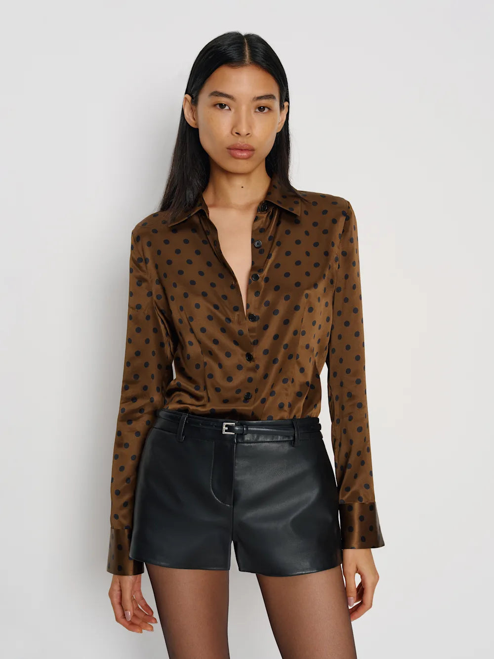 Dotted Brown Silk Shirt