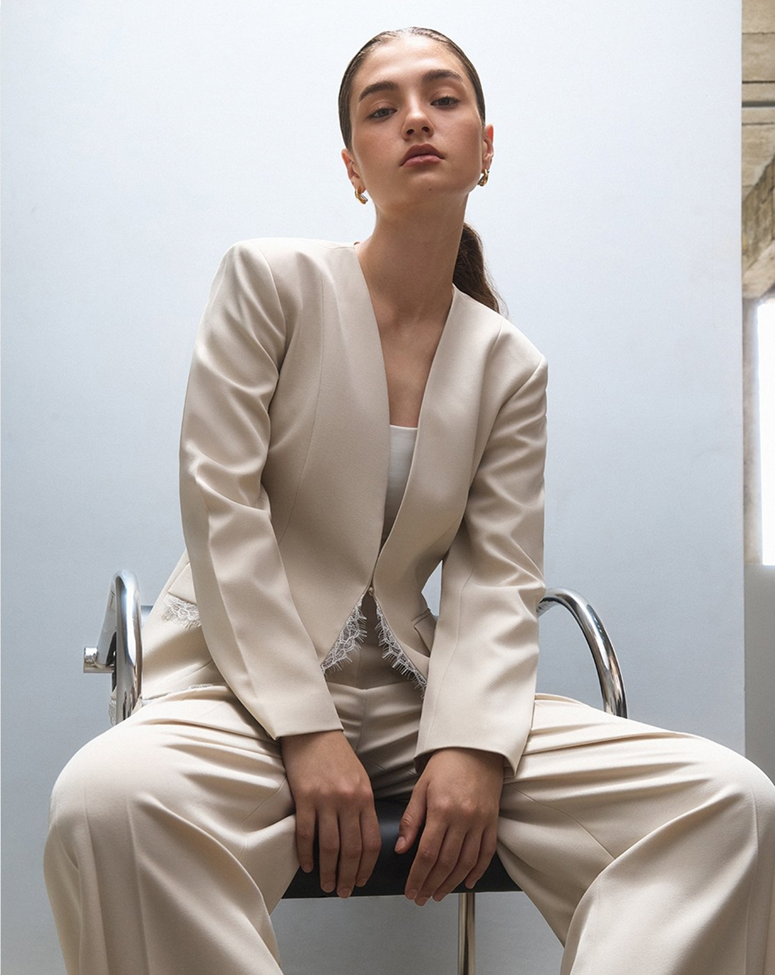 Blazer with Lace Trim