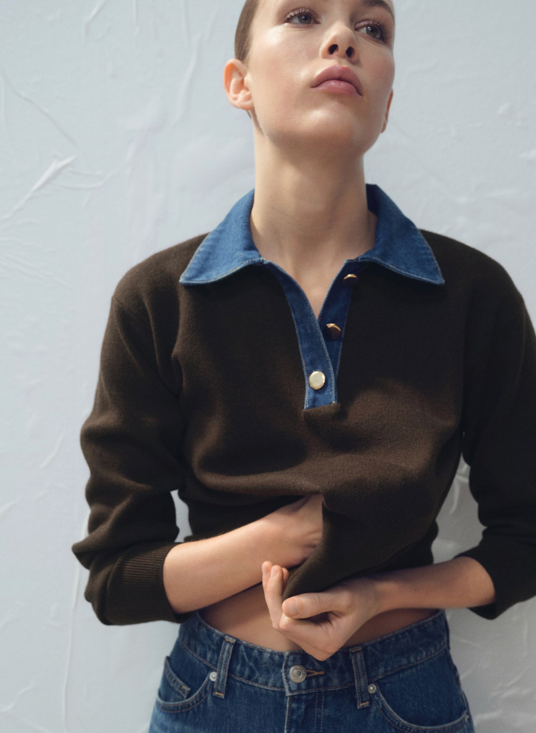 Combined shirt-collar sweater