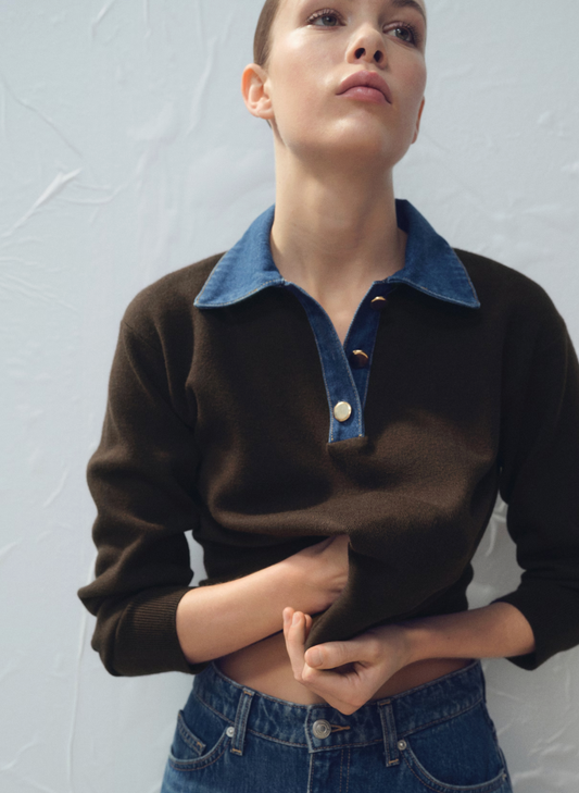 Combined shirt-collar sweater